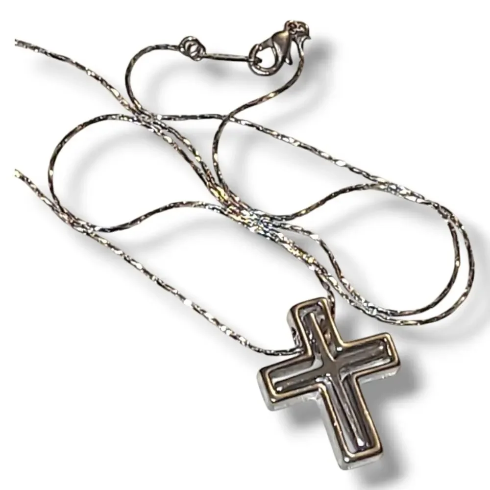 18K White Gold Plated Cross Pendant‎ Necklace 18
